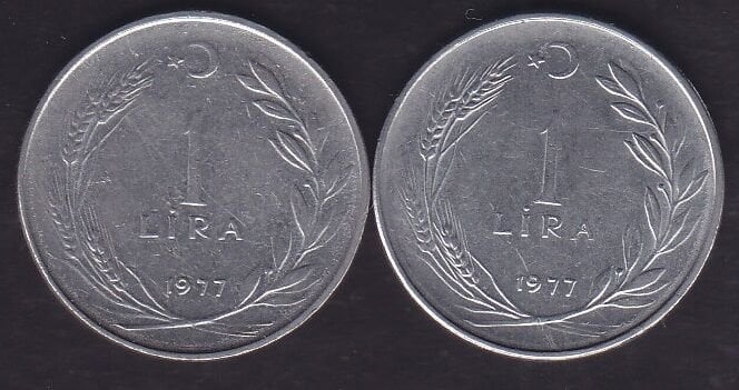 1977 Yılı 1 Lira (Ters Düz Takım)
