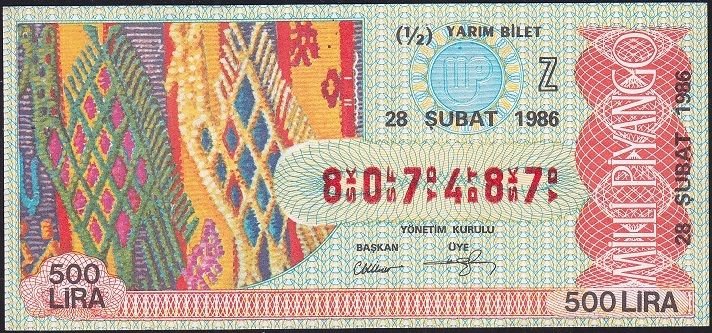 1986 28 Şubat Yarım Bilet - Z Serisi