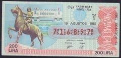 1981 19 AĞUSTOS YARIM BİLET - Y SERİSİ