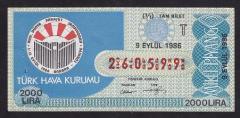 1986 9 EYLÜL TAM BİLET TÜRK HAVA KURUMU