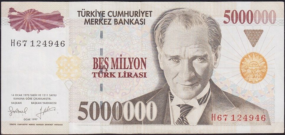 7.Emisyon 5 000 000 Lira H67 124946 Çok Çok Temiz