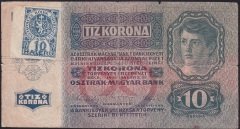 ÇEKOSLOVAKYA 10 HALERU 1919 - AVUSTURYA 10 KORONA ÜSTÜNE PUL SÜRSAJLI  TEMİZ +