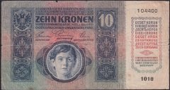 ÇEKOSLOVAKYA 10 HALERU 1919 - AVUSTURYA 10 KORONA ÜSTÜNE PUL SÜRSAJLI  TEMİZ +
