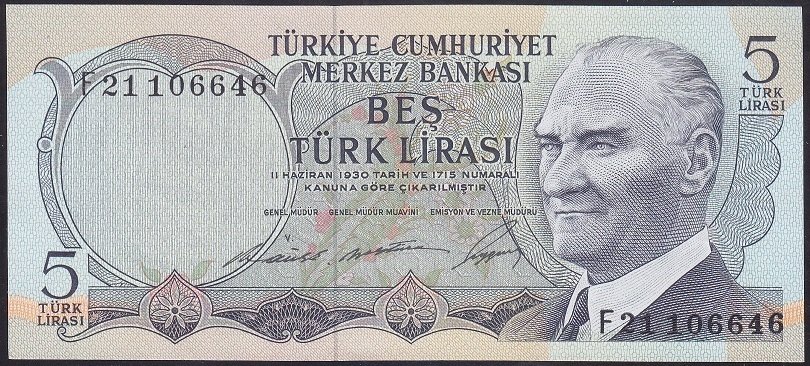 6.EMİSYON 1.TERTİP 5 LİRA F21 106646 ÇİL