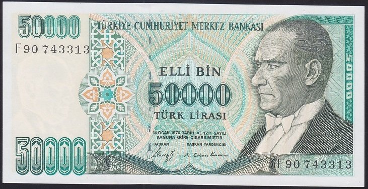 7.EMİSYON 1.TERTİP 50000 LİRA F90 743313 ÇİL