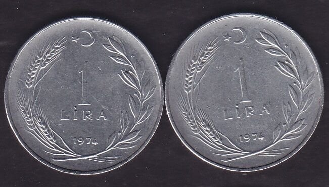1974 Yılı 1 Lira (Ters Düz Takım)