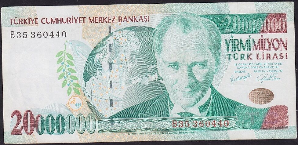 7.Emisyon 20000000 Lira B35 360440 Çok Temiz+