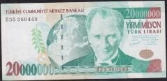7.Emisyon 20000000 Lira B35 360440 Çok Temiz+