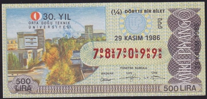 1986 29 Kasım Çeyrek Bilet - E Serisi