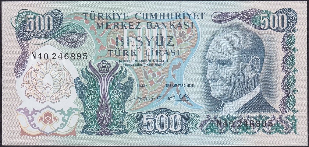 6.Emisyon 2.Tertip 500 Lira N40 246895 Ççt Çilaltı