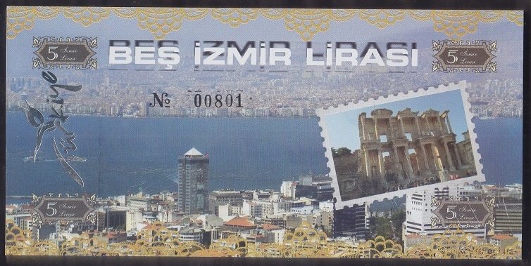 ÖZEL BASKI 5 İZMİR LİRASI - HOLOGRAMLI - EMNİYET ŞERİTLİ - SERİ TAKİPLİ DESTE (100 ADET) 801- 900 ARASI