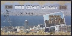 ÖZEL BASKI 5 İZMİR LİRASI - HOLOGRAMLI - EMNİYET ŞERİTLİ - SERİ TAKİPLİ DESTE (100 ADET) 801- 900 ARASI