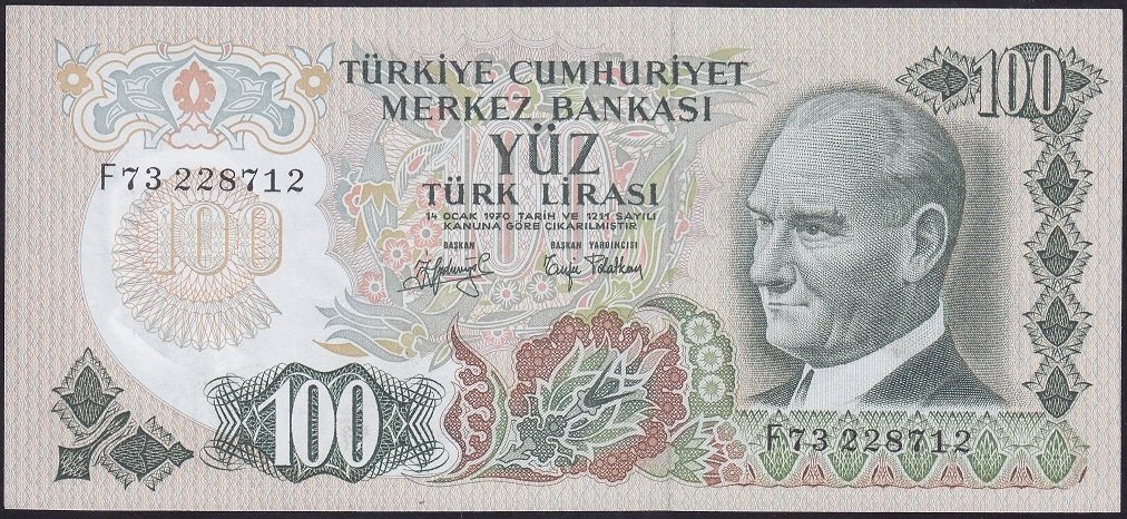 6.EMİSYON 2.TERTİP 100 LİRA F73 228712 ÇİLALTI eski para koleksiyon mezat
