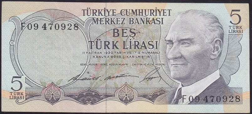 6.EMİSYON 1.TERTİP 5 LİRA F09 470928 ÇÇT