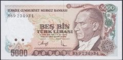 7.EMİSYON 4.TERTİP 5000 LİRA H89 234934 ÇİL