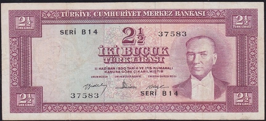5.Emisyon 4.Tertip 2.5 Lira B14 37583 Çok Temiz