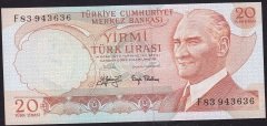 6.Emisyon 3.Tertip 20 Lira F83 943636 Çilaltı Çil