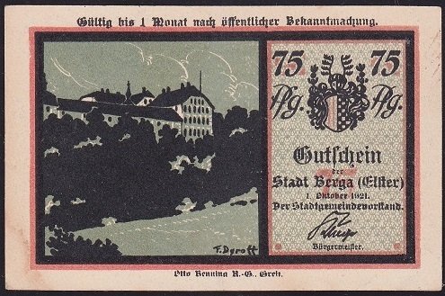 Almanya 75 Pfennig Notgeld 1921 Çilaltı Çil