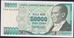 7.EMİSYON 1.TERTİP 50000 LİRA F66 542549 ÇİL