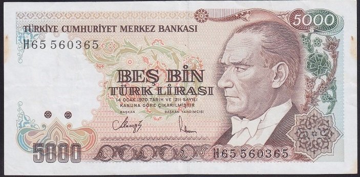 7.EMİSYON 4.TERTİP 5000 LİRA H65 560365 ÇOK TEMİZ