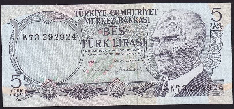 6.Emisyon 2.Tertip 5 Lira K73 292924 Çilaltı Çil