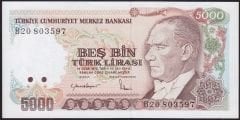 7.Emisyon 2.Tertip 5000 Lira B20 803597 Çilaltı Çil
