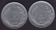 1972 Yılı 1 Lira (Ters Düz Takım)