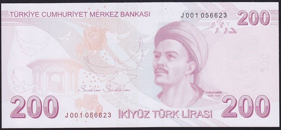 9.Emisyon 8.Tertip 200 Lira J001 0566xx Çil