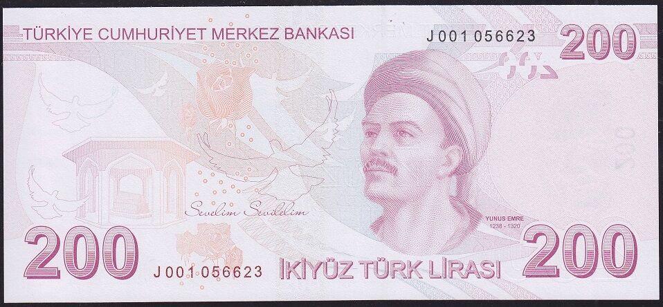 9.Emisyon 8.Tertip 200 Lira J001 0566xx Çil