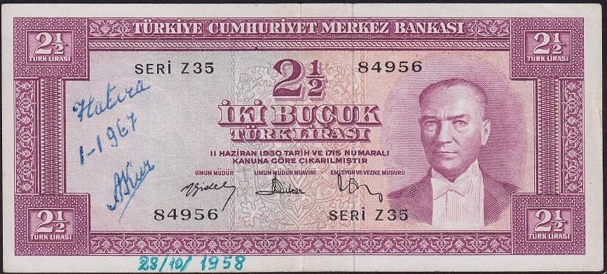 5.Emisyon 3.Tertip 2.5 Lira Z35 84956 Çok Çok Temiz