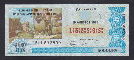 1988 19 AĞUSTOS TAM BİLET ÇORUM eski para değerleri