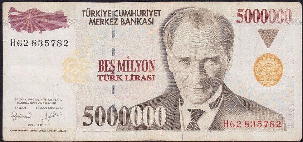 7.Emisyon 5 000 000 Lira H62 835782 Temiz