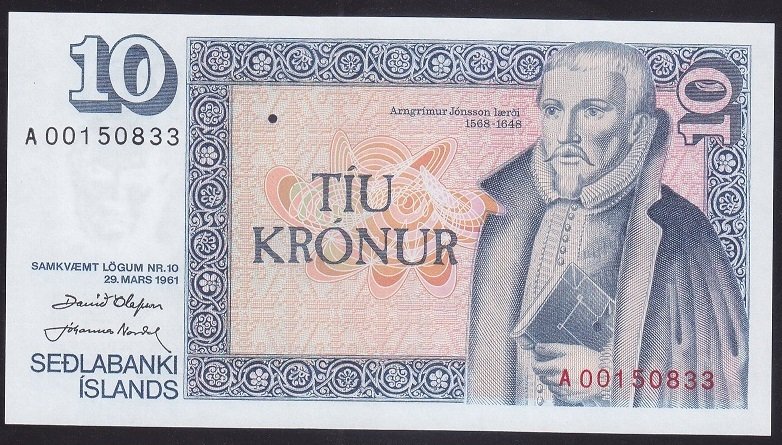 İZLANDA 10 KRON 1961 ÇİL eski kağıt para değerleri