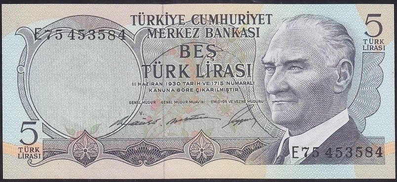 6.EMİSYON 1.TERTİP 5 LİRA E75 453584 ÇİLALTI ÇİL eski kağıt para fiyatları