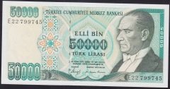 7.EMİSYON 1.TERTİP 50000 LİRA E22 799745 ÇİL