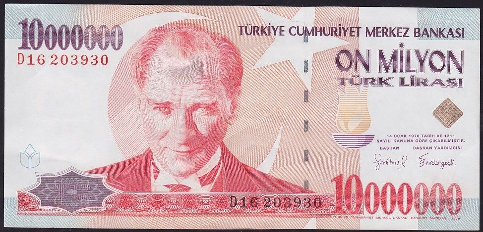 7.Emisyon 10 000 000 Lira D16 203930 Çok Temiz+