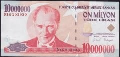 7.Emisyon 10 000 000 Lira D16 203930 Çok Temiz+