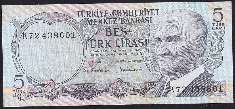 6.Emisyon 2.Tertip 5 Lira K72 438601 Çil