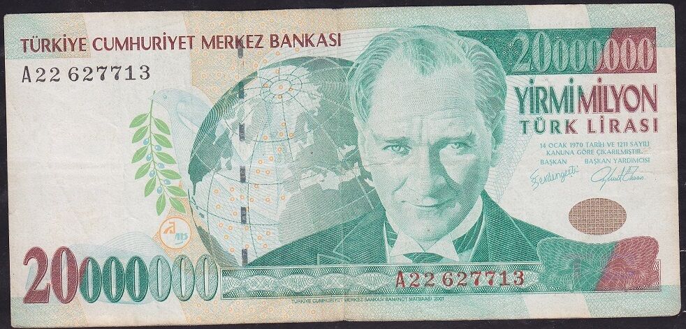 7.Emisyon 20000000 Lira A22 627713 Çok Temiz