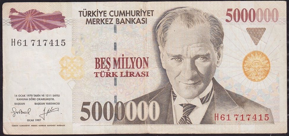 7.Emisyon 5 000 000 Lira H61 717415 Çok Temiz+