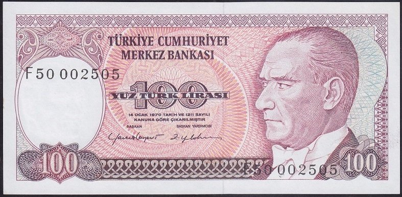 7.EMİSYON 2.TERTİP 100 LİRA F50 002505 ÇİLALTI ÇİL