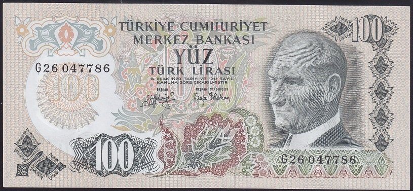 6.EMİSYON 2.TERTİP 100 LİRA G26 047786 ÇÇT ÇİLALTI