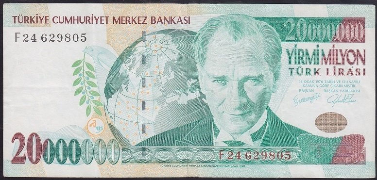 7.EMİSYON 20 000 000 LİRA F24 629805 ÇOK TEMİZ +