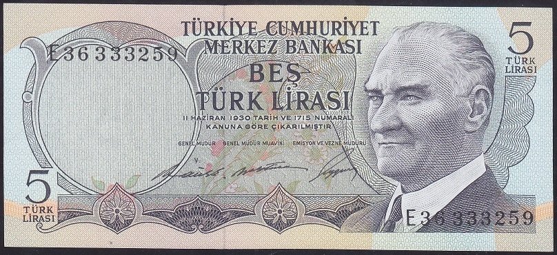 6.EMİSYON 1.TERTİP 5 LİRA E36 333259 ÇİLALTI ÇİL