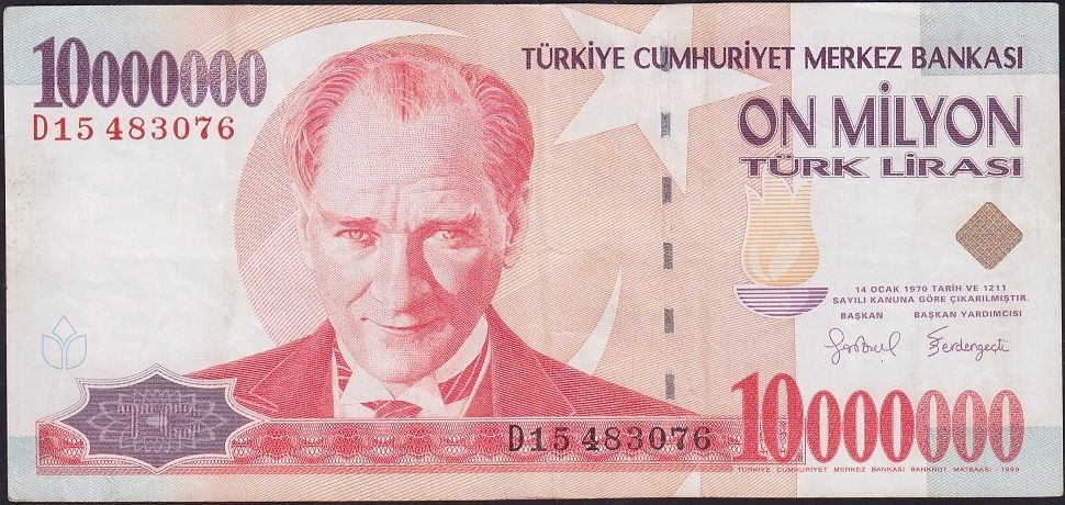 7.Emisyon 10 000 000 Lira D15 483076 Çok Temiz