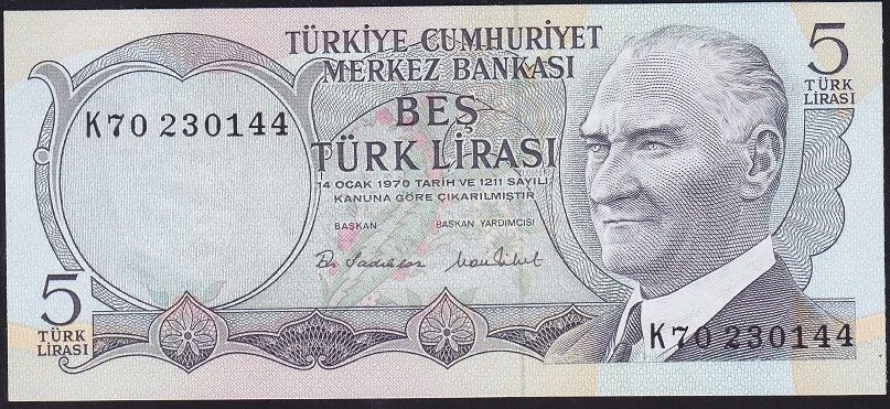 6.Emisyon 2.Tertip 5 Lira K70 230144 Çil