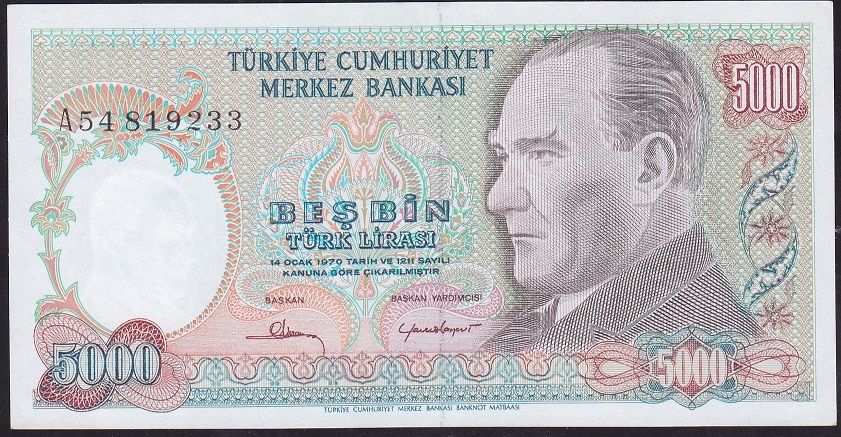 7.Emisyon 1.Tertip 5000 Lira A54 819233 Çil