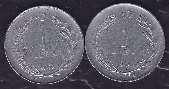 1969 Yılı 1 Lira (Ters Düz Takım)