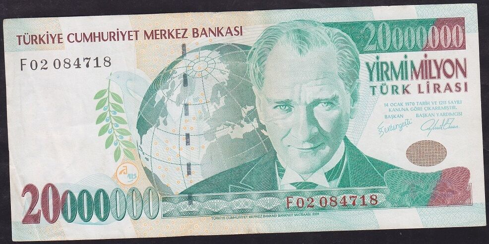 7.Emisyon 20.000.000 Lira F02 084718 Çok Temiz+
