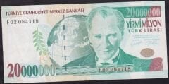 7.Emisyon 20.000.000 Lira F02 084718 Çok Temiz+